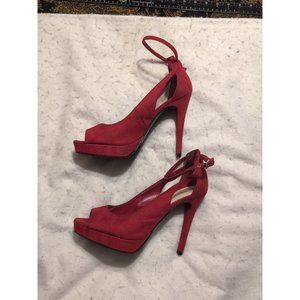 Marc Fisher Honda Sling Back Faux Suede Heels Size 10 Red Cut Out Peep Toe